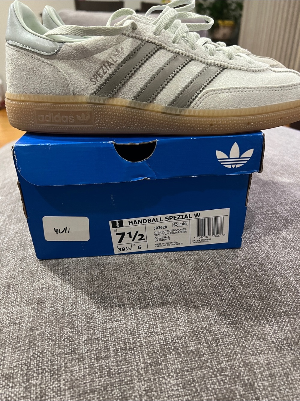 adidas Handball Spezial Suede Sneakers in Light Gray with Gum Sole